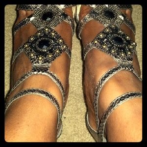 Bejeweled strappy wedges